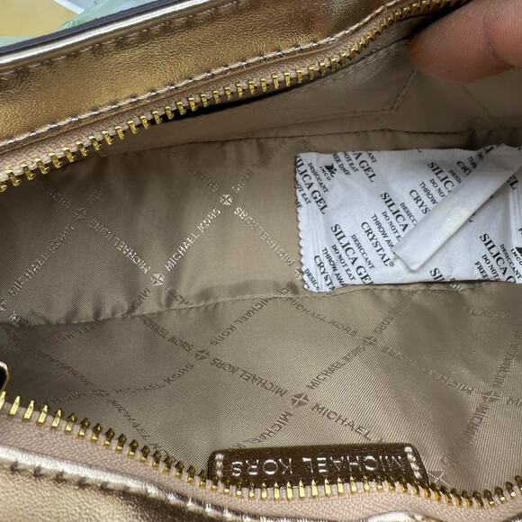 RETAIL $398 MICHAEL Michael Kors Carmen Small Pouchette Pale Gold *NEW w/ Tags* - Picture 12 of 14